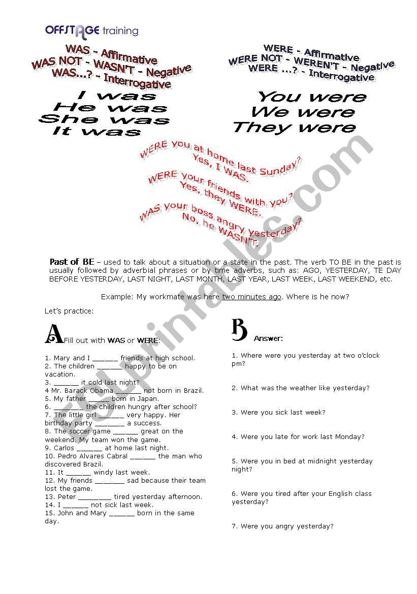 WAS_WERE Review worksheet