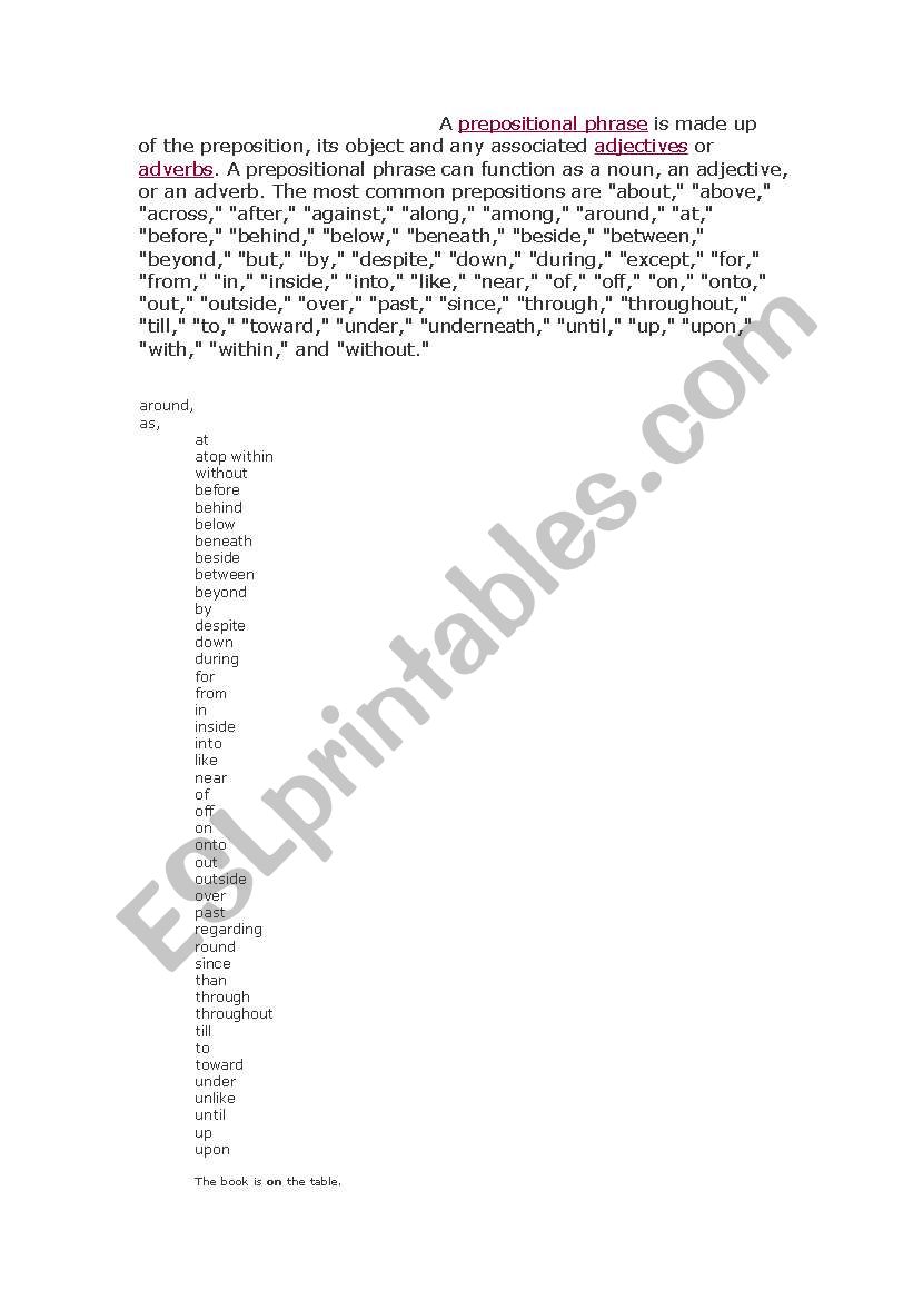 prepositions worksheet