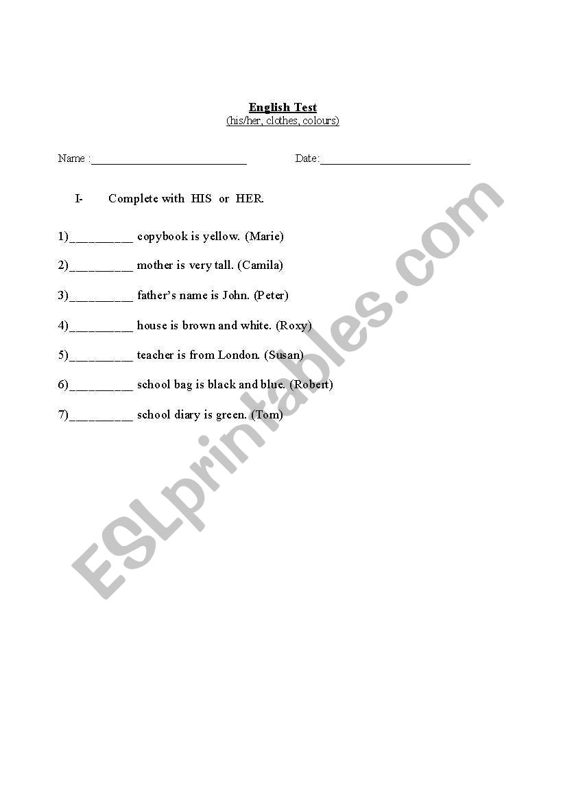 his/her worksheet