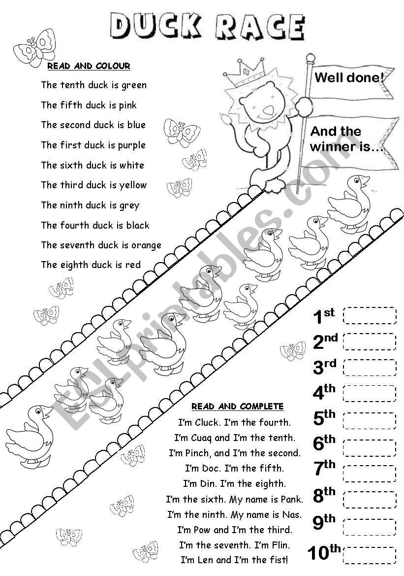 Ordinal numbers worksheet