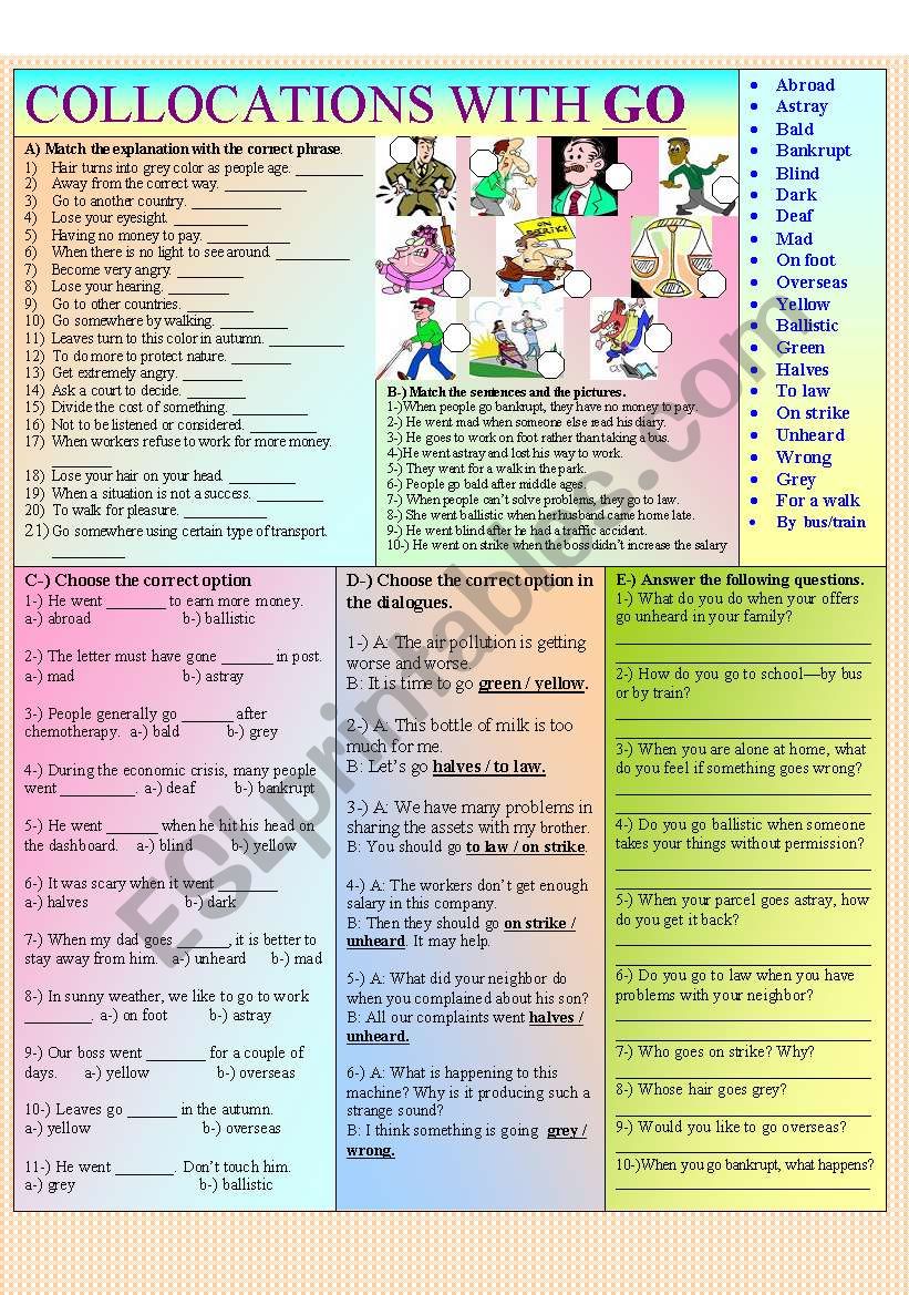 COLLOCATIONS WITH GO worksheet