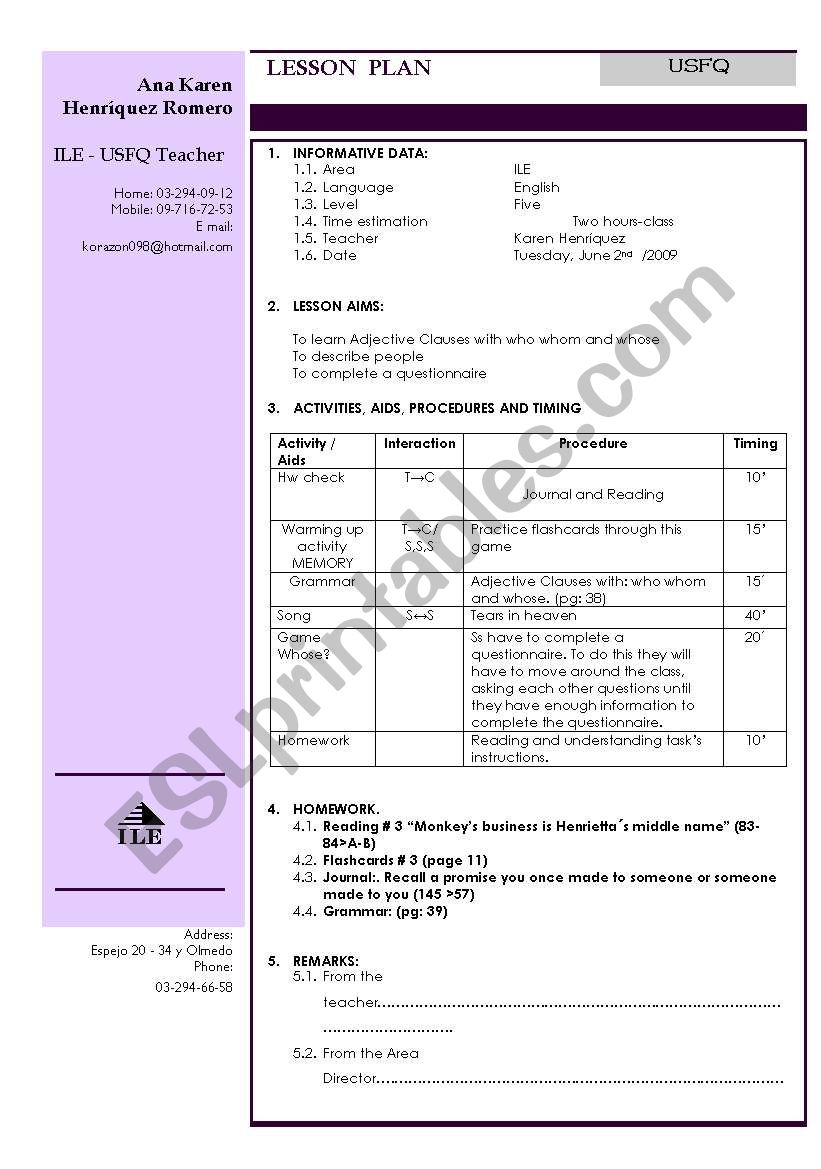 Adjective clauses worksheet