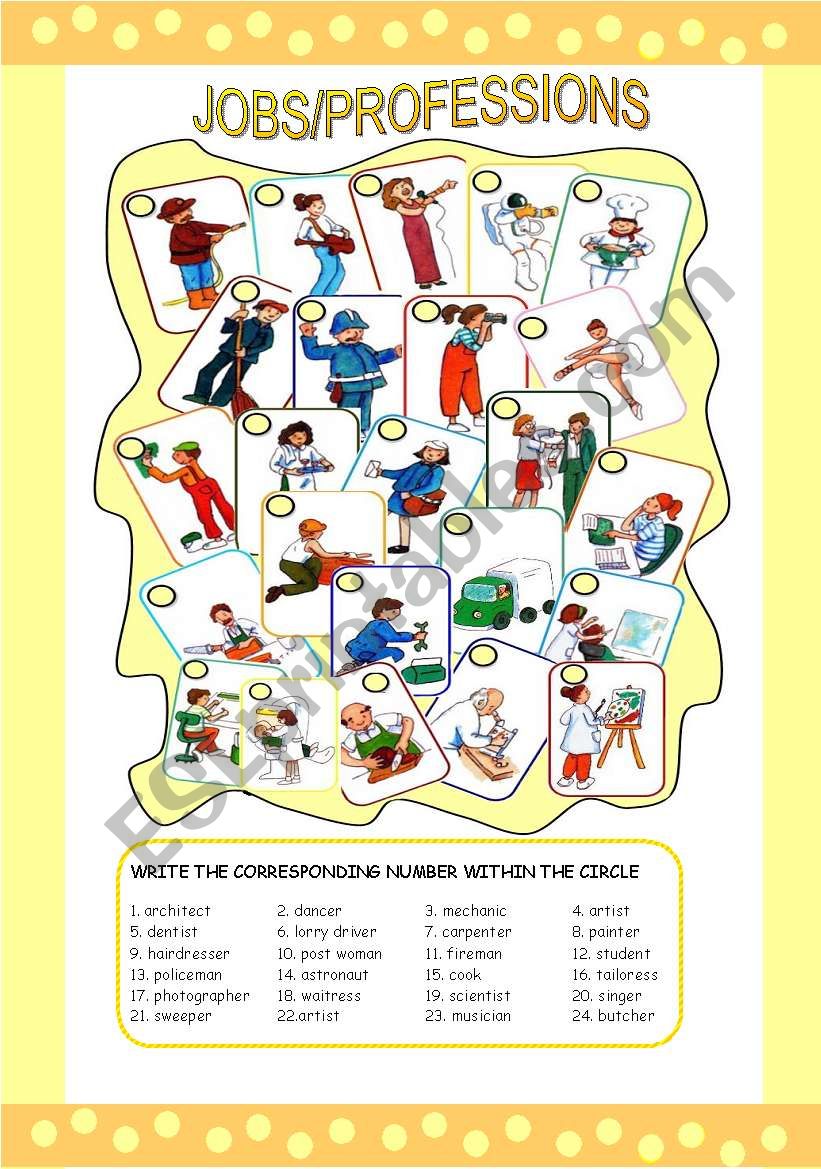 JOBS/ PROFESSIONS worksheet