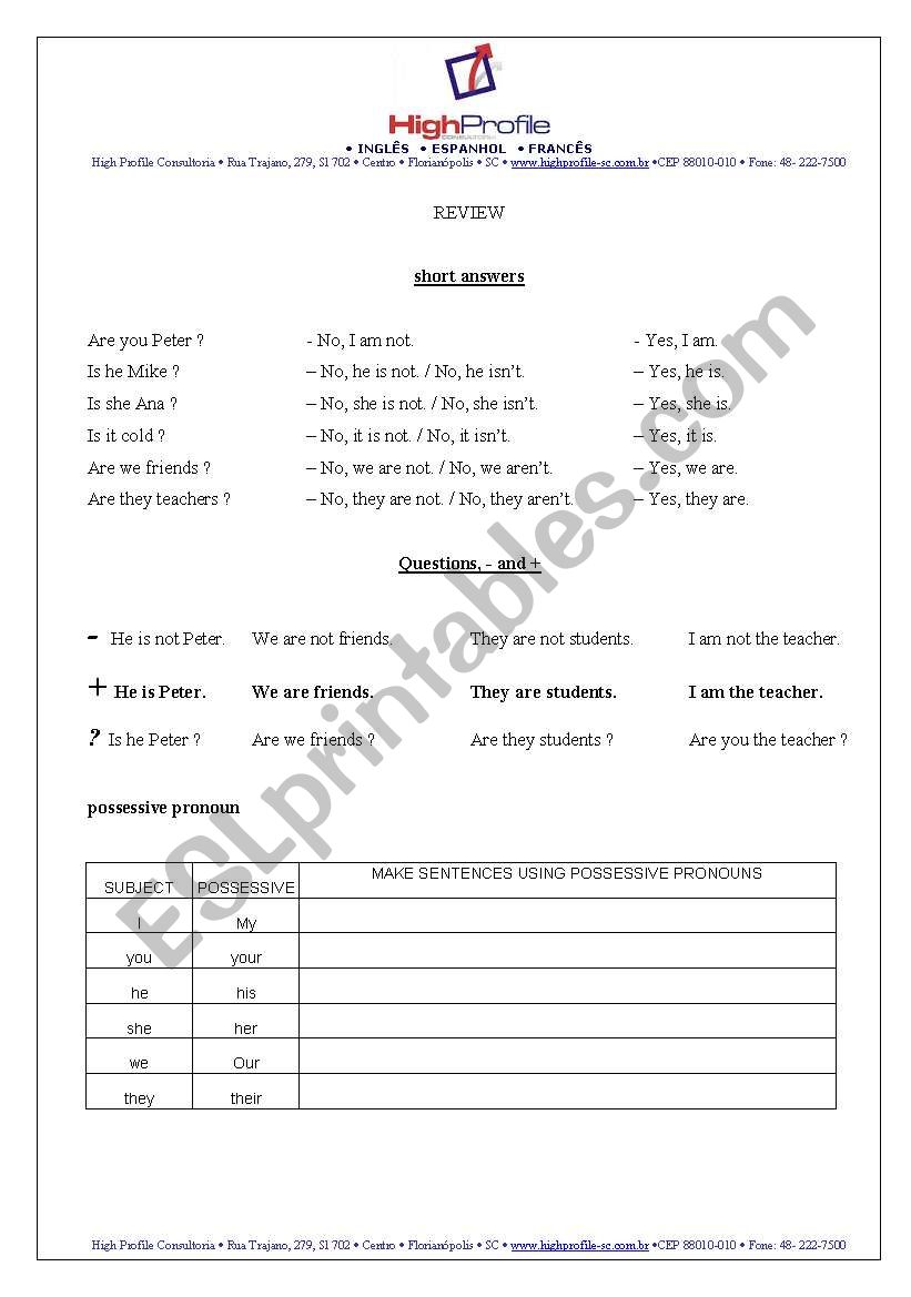 verb to be exercises worksheet