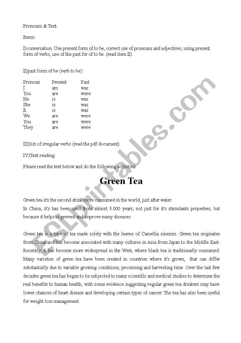 Pronouns & Text worksheet
