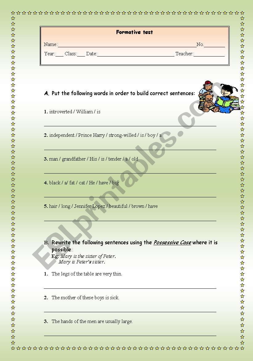 Formative test worksheet