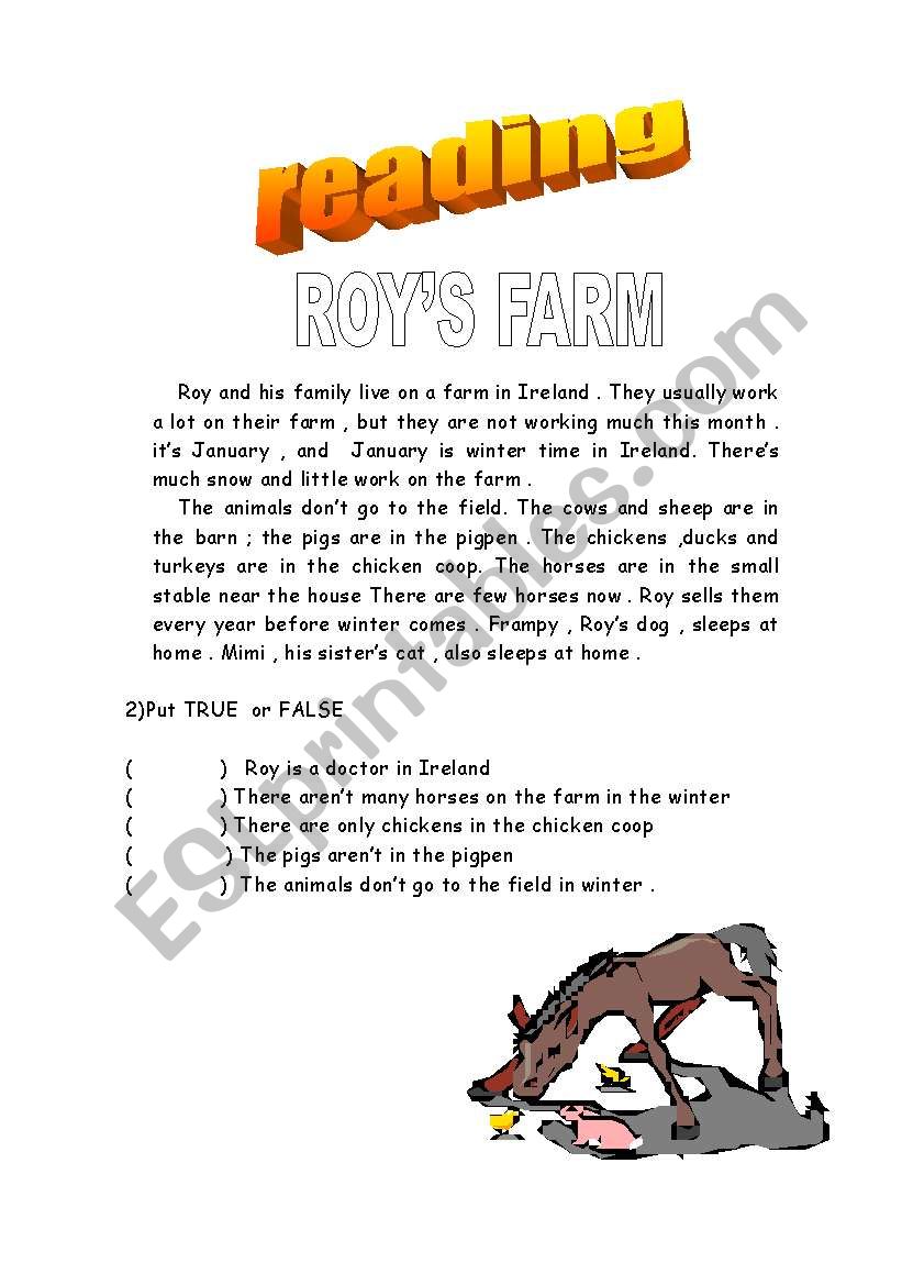 roys farm  worksheet