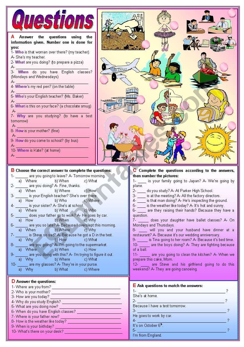 Questions - Interrogative Pronouns practice (fully editable)