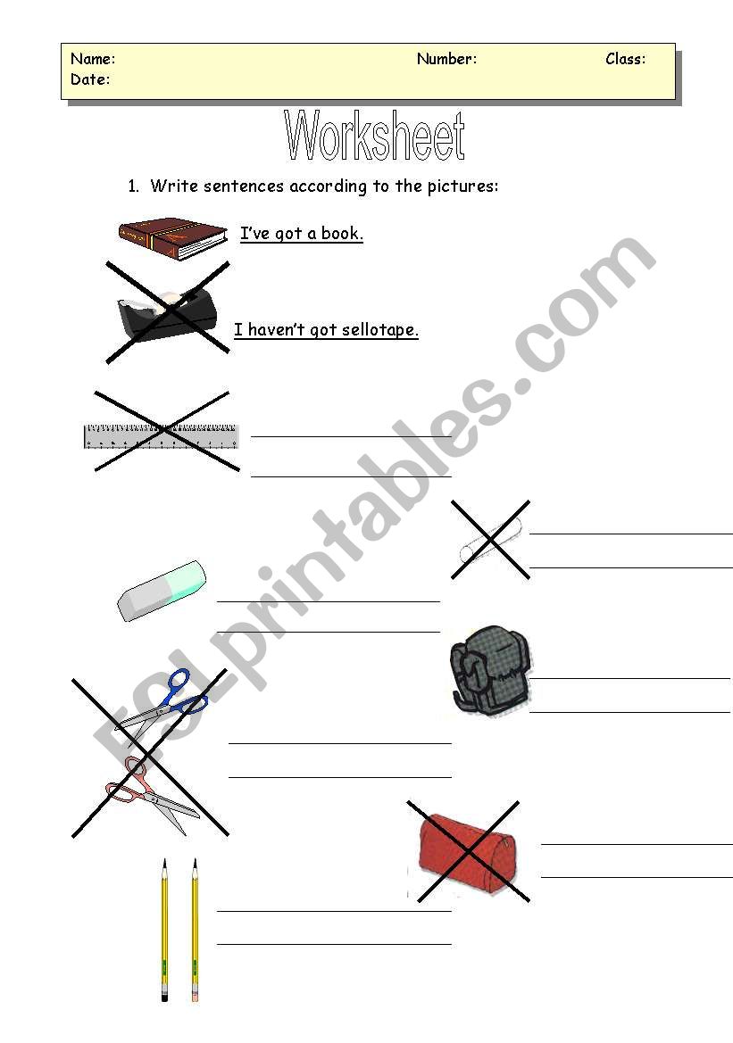 School objects worksheet