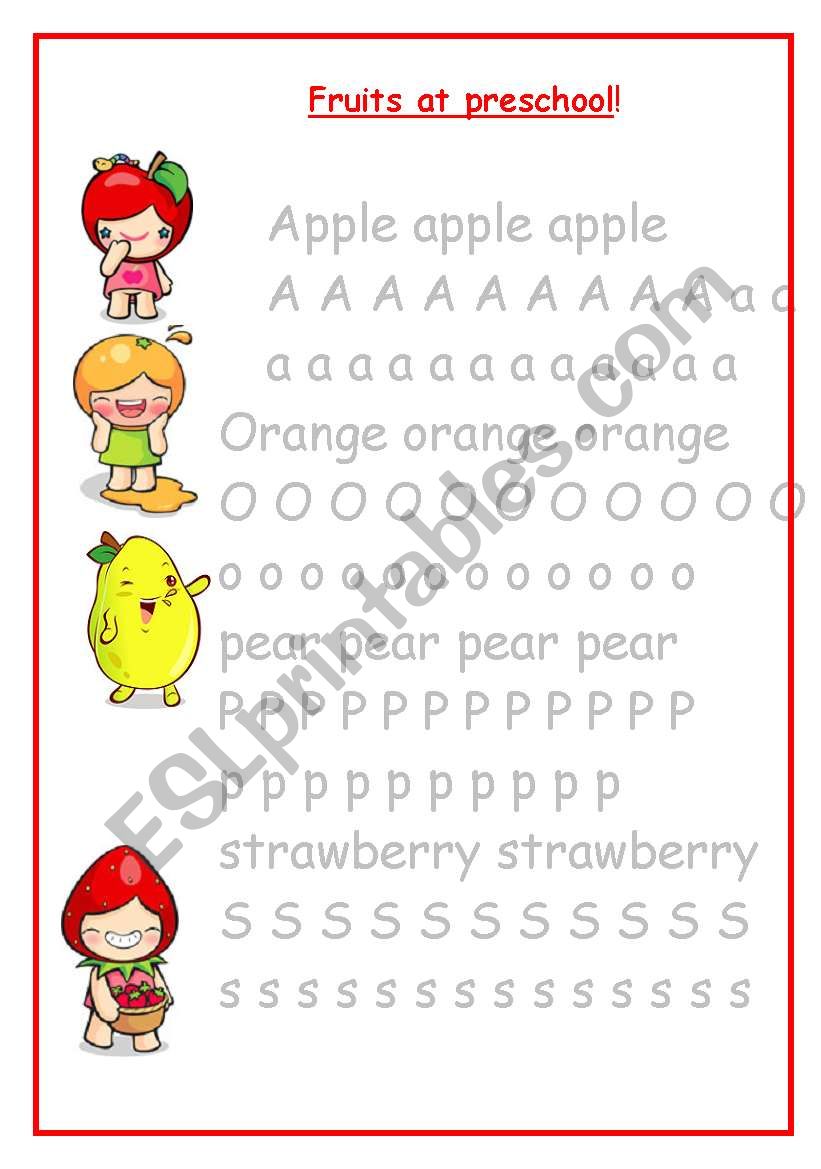 FRUIT IN PRESCHOOL! worksheet