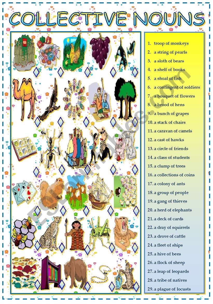 Collective nouns + of worksheet