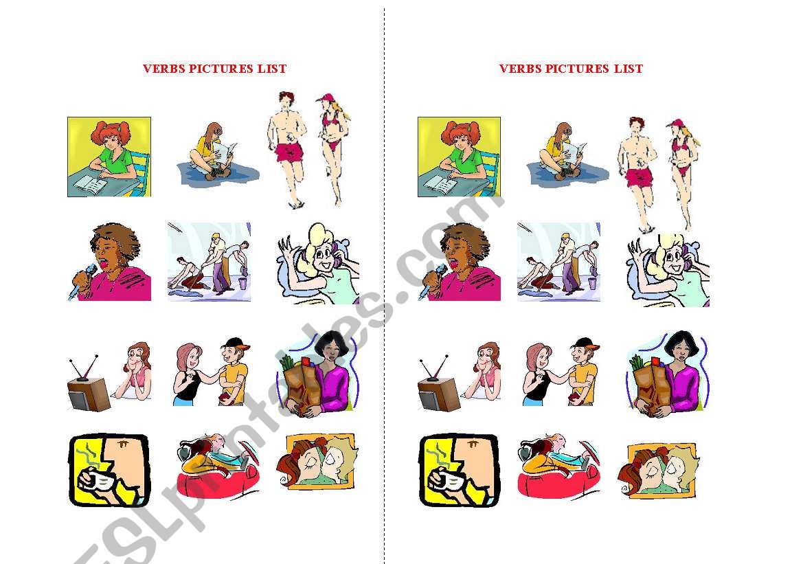 VERBS PICTURES LIST worksheet