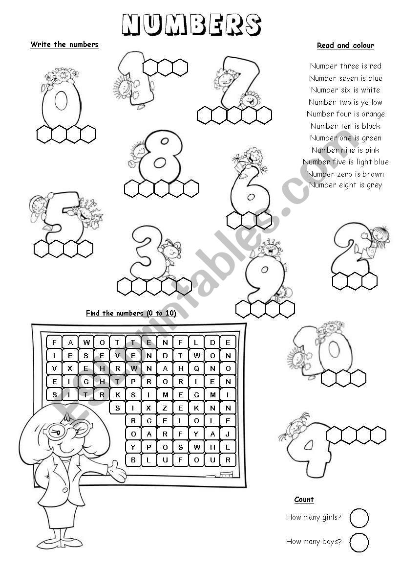 Numbers (1 to 10) worksheet