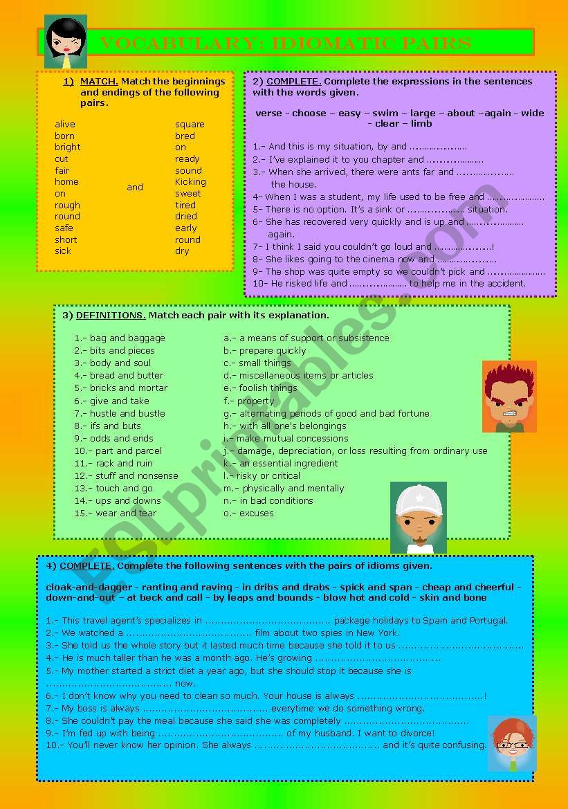 VOCABULARY: IDIOMATIC PAIRS worksheet