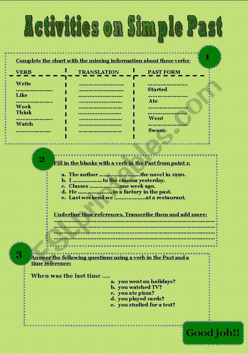Activities On Simple Past ESL Worksheet By Sil2009