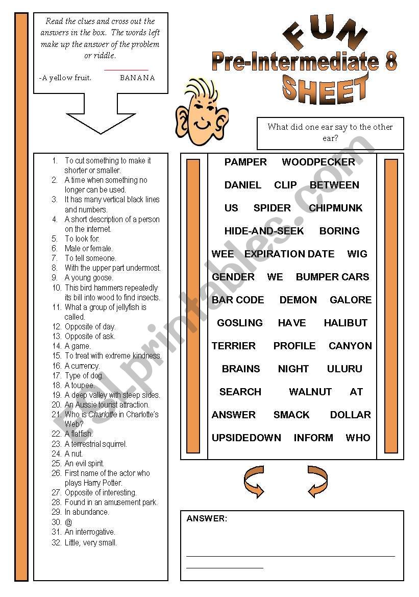 Fun Sheet Pre-Intermediate 8 worksheet