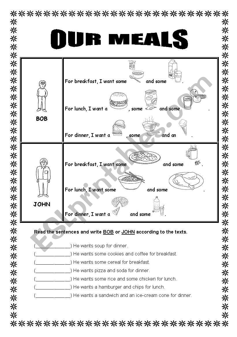 Our Meals worksheet