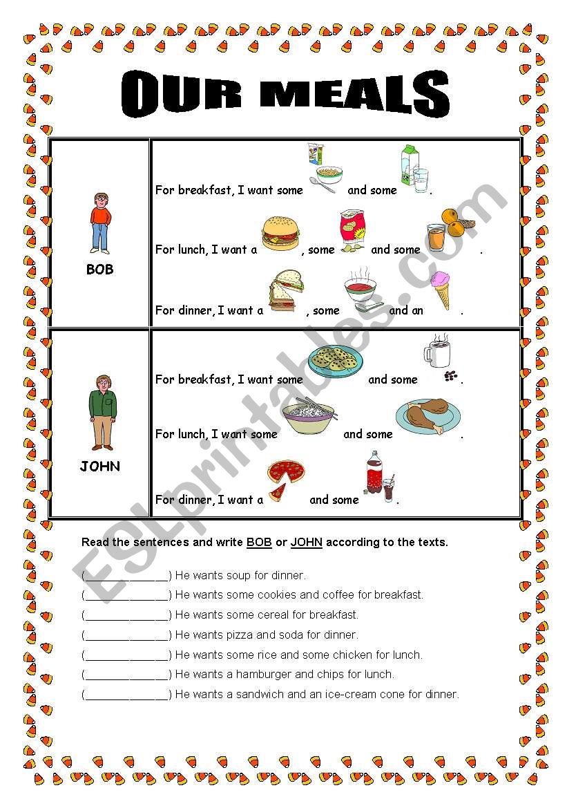 Our Meals worksheet