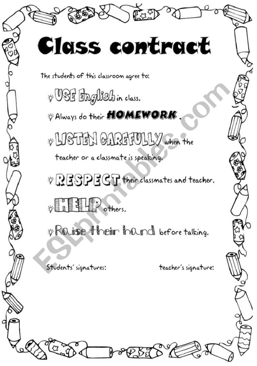 Class contract  worksheet