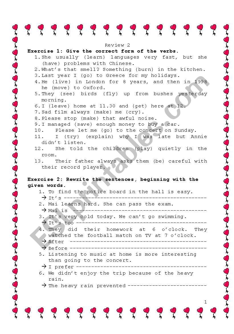 grammar revision worksheet