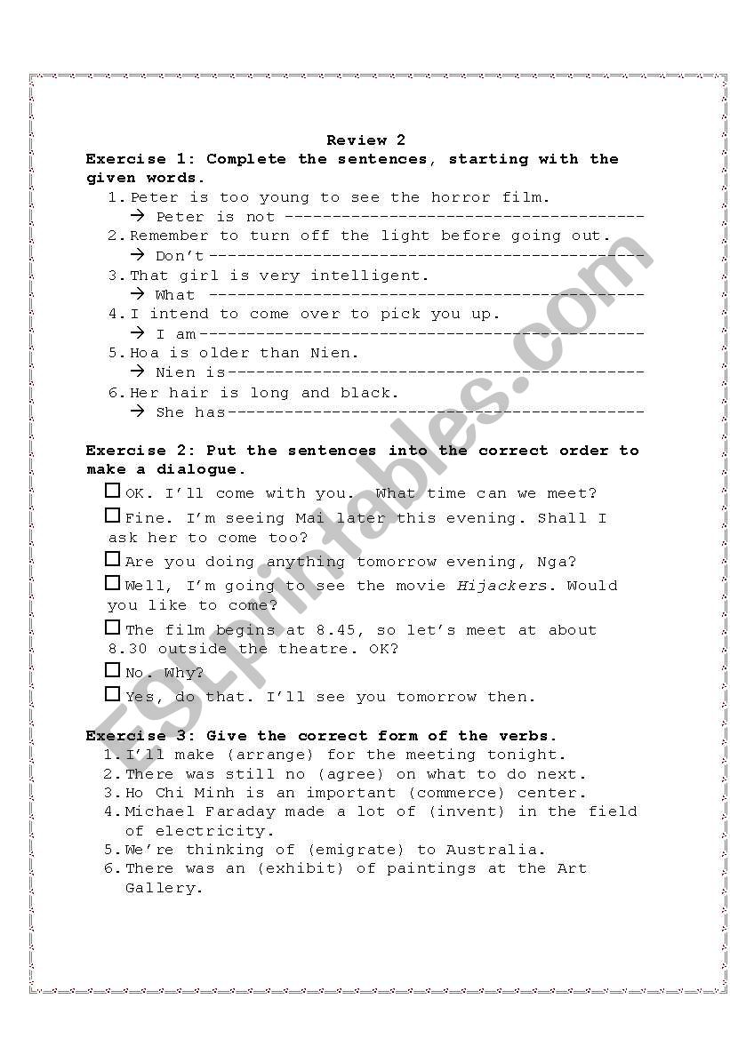 grammar revision worksheet