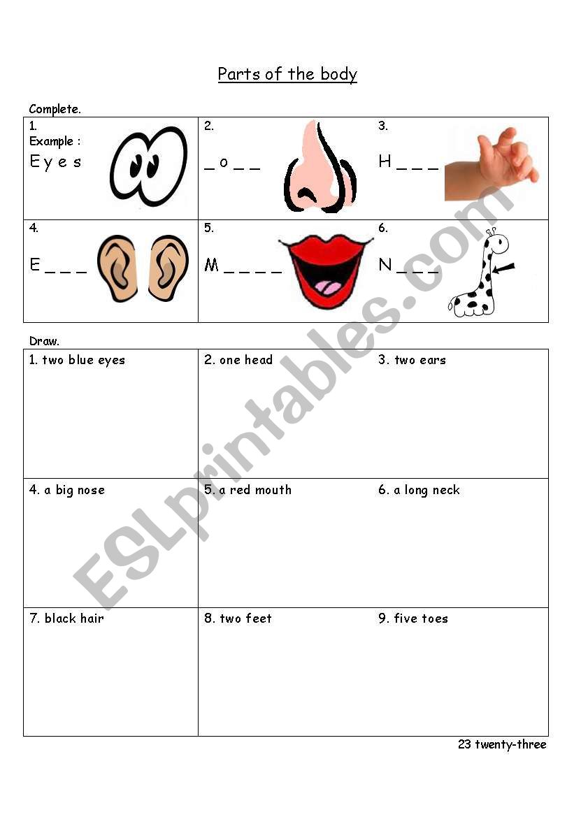 Parts of the body worksheet