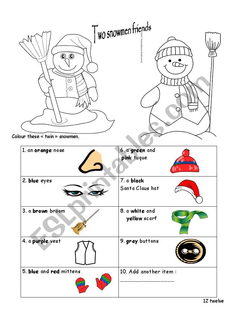 Two snowmen friends worksheet