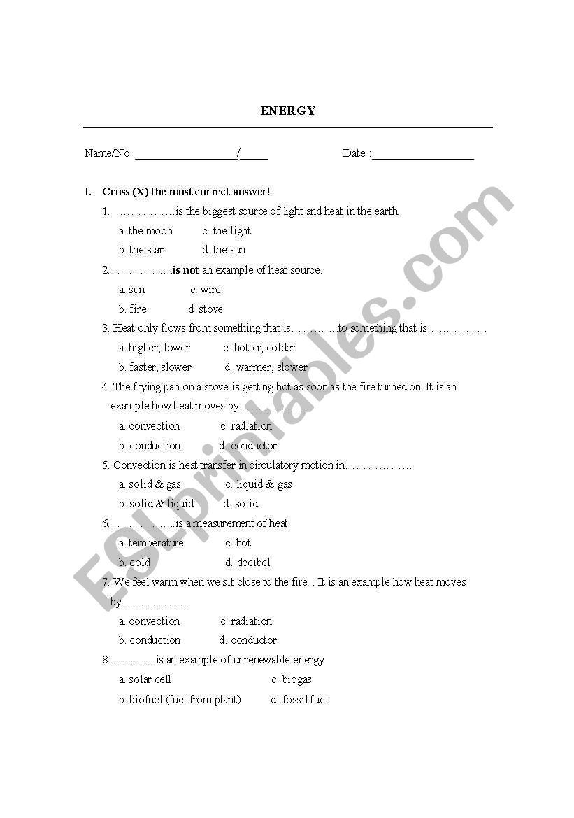 energy worksheet