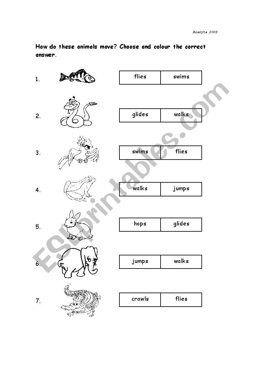 How Animal moves worksheet