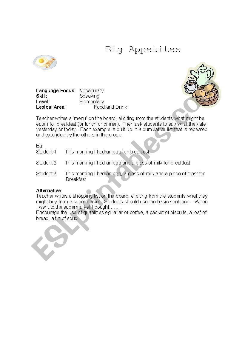 Big Appetites worksheet
