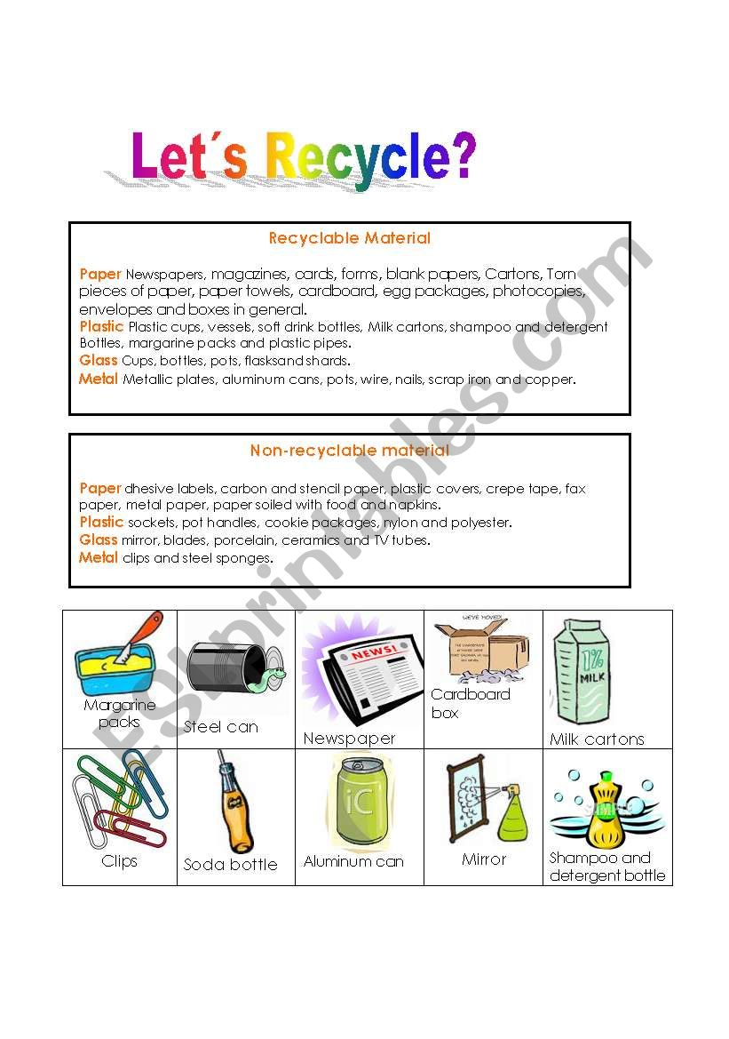 LetÂ´s recycle? worksheet