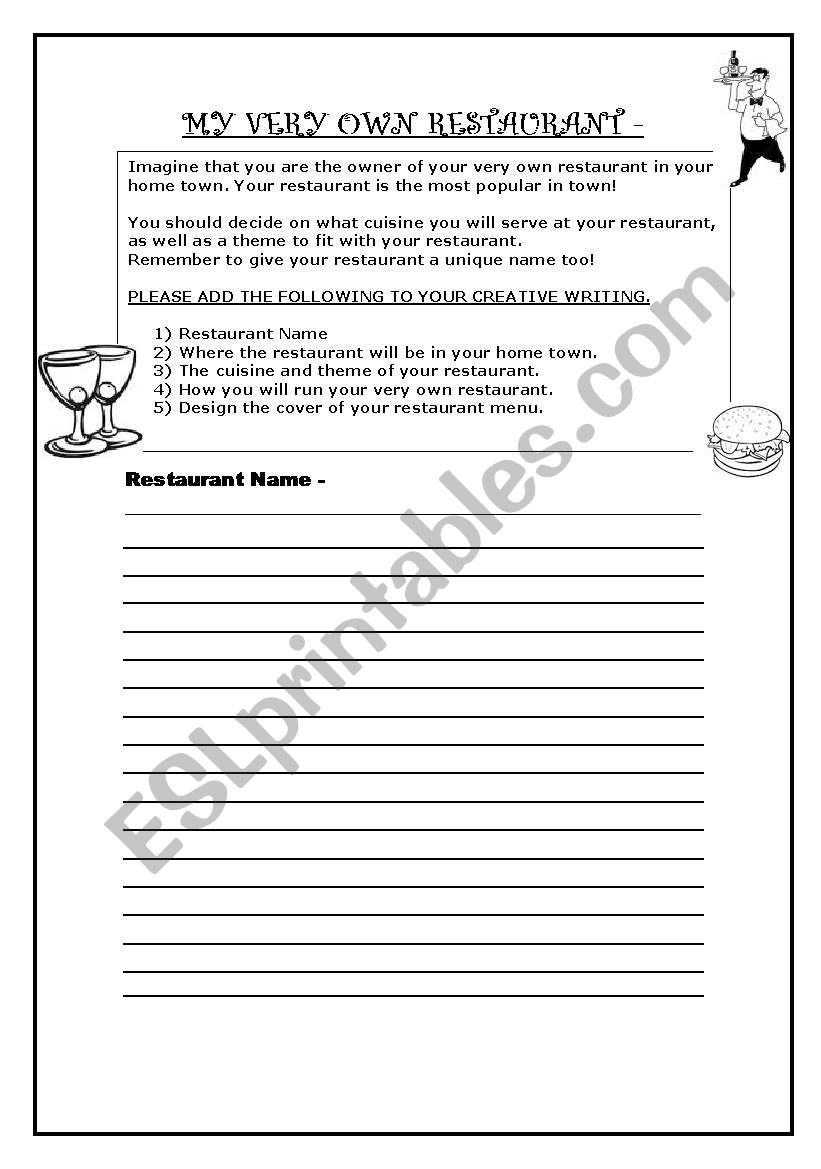 MY VERY OWN RESTAURANT worksheet