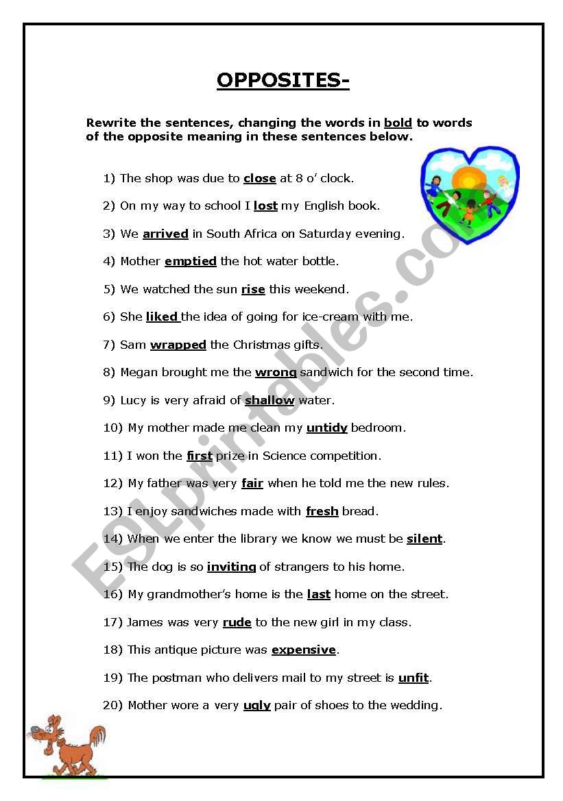 Opposites worksheet