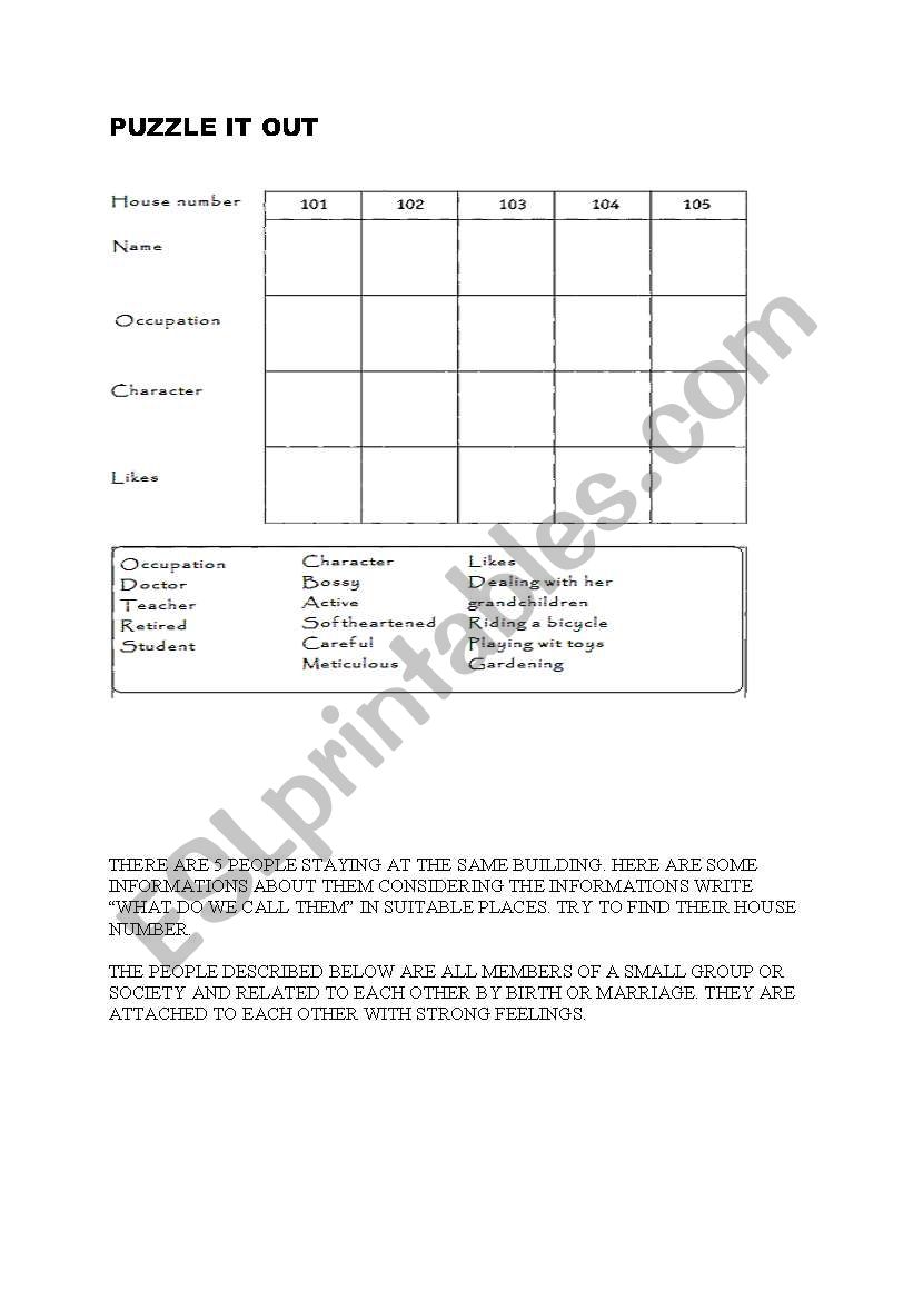 Guess the Family Member worksheet