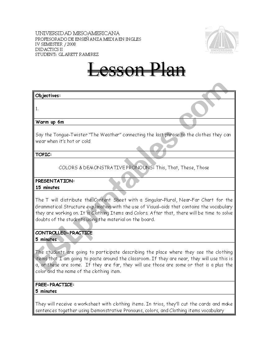 format of a lesson plan worksheet