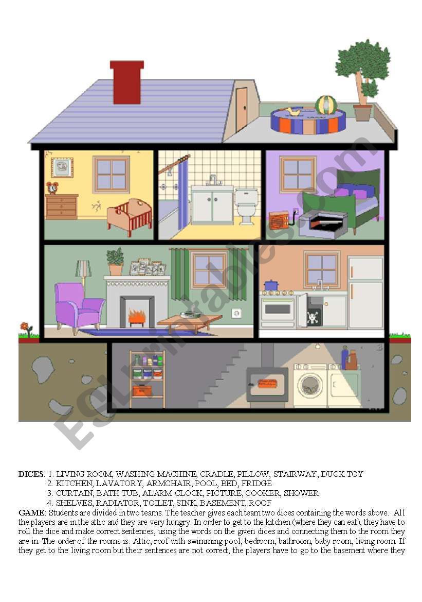 game board - house and furniture - ESL worksheet by yukionna