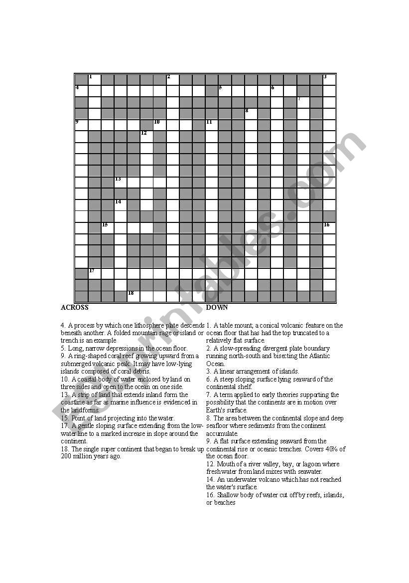 Crossword- Seafloor Features- Physical Oceanography