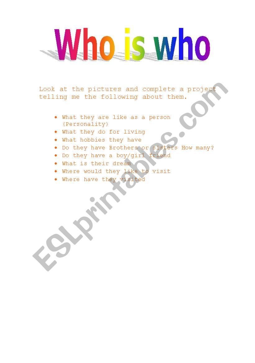 who is who  worksheet