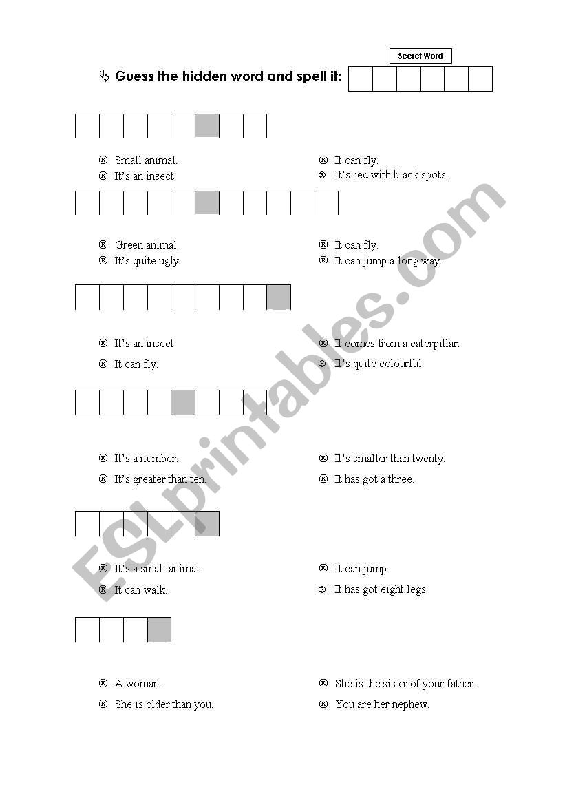 Guess the secret words worksheet