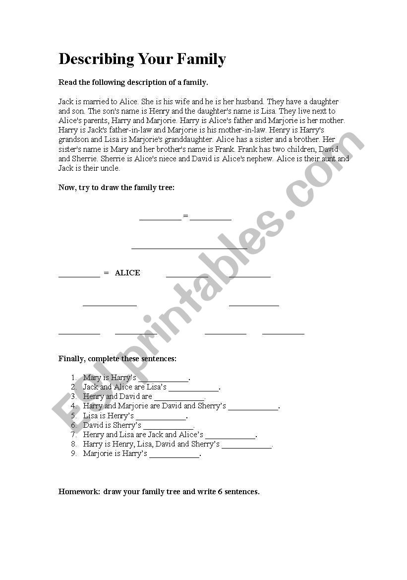 Family members worksheet