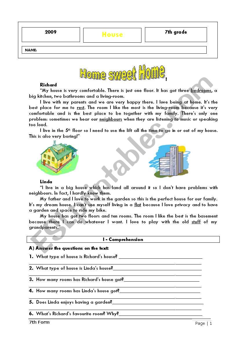 Home sweet home worksheet