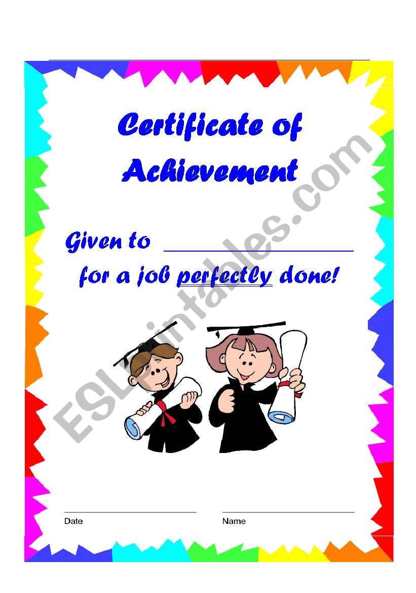 Certificate of Achievement for a job perfectly done