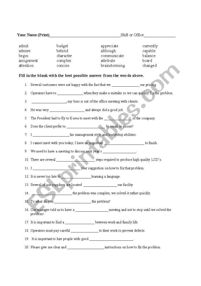 ABC Quiz from Vocabulary & Pronunciation words worksheet
