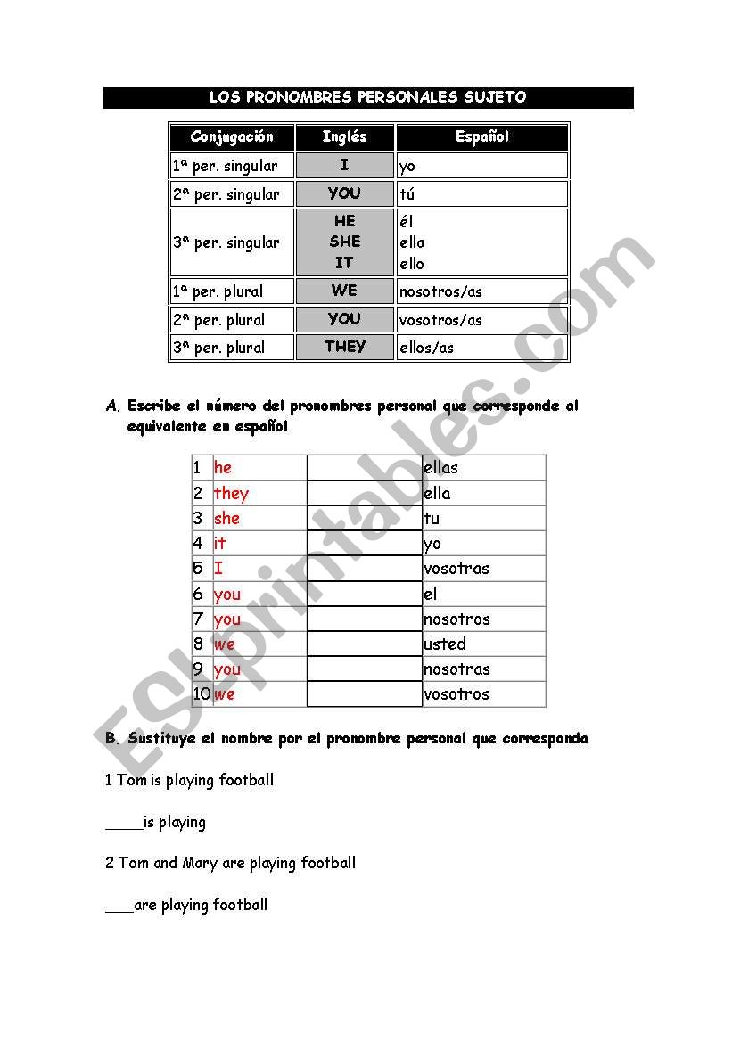 personal pronouns worksheet