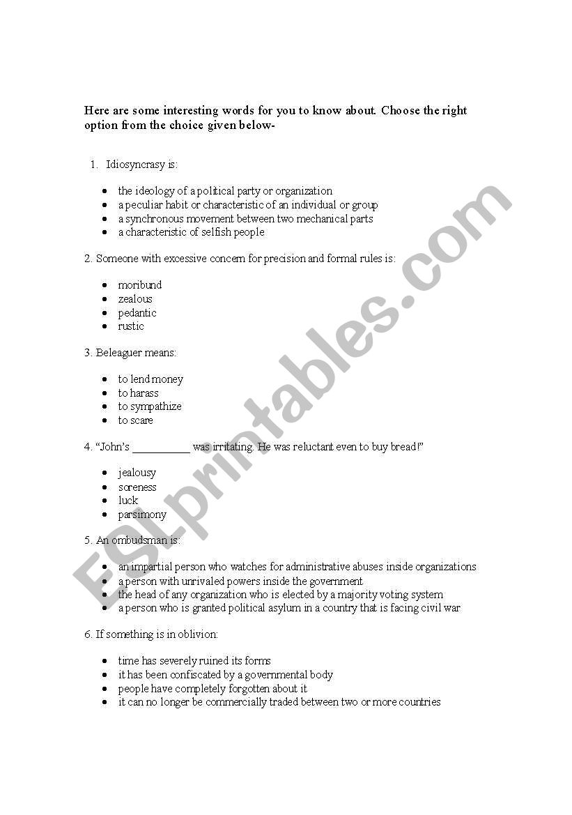 Some interesting words worksheet