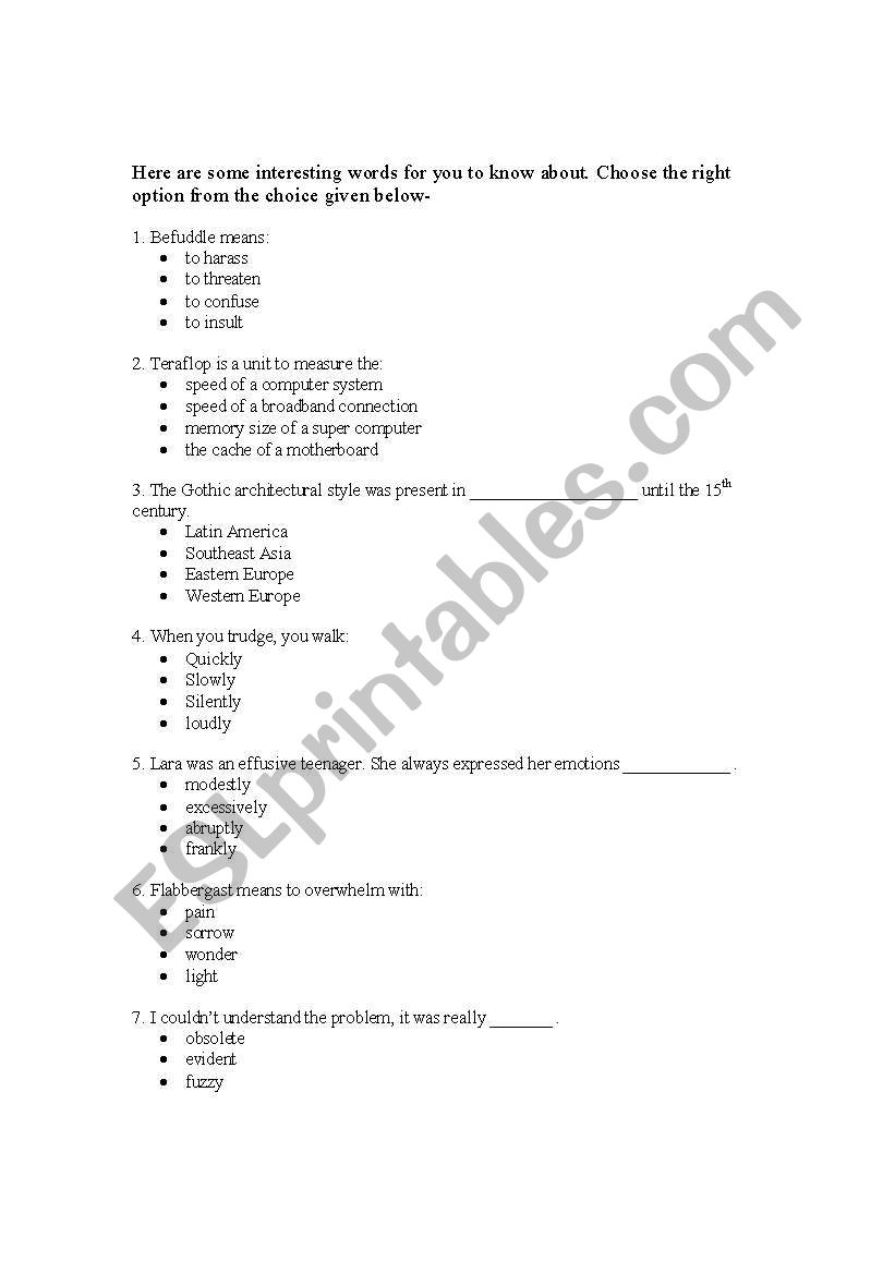 Vocabulary worksheet