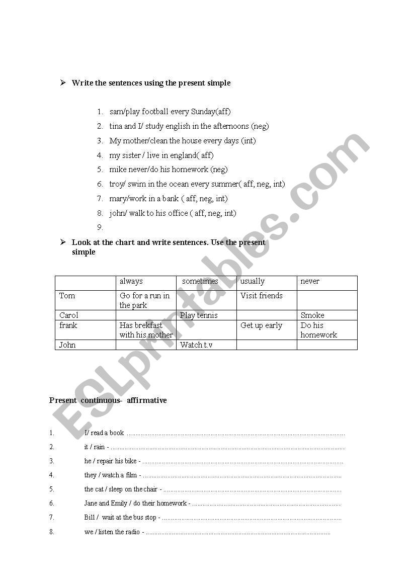 simple present and continuous worksheet