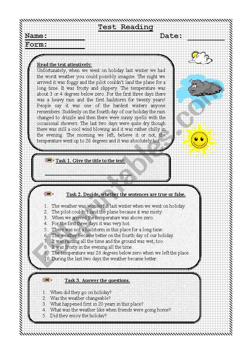 Test Reading (weather) worksheet