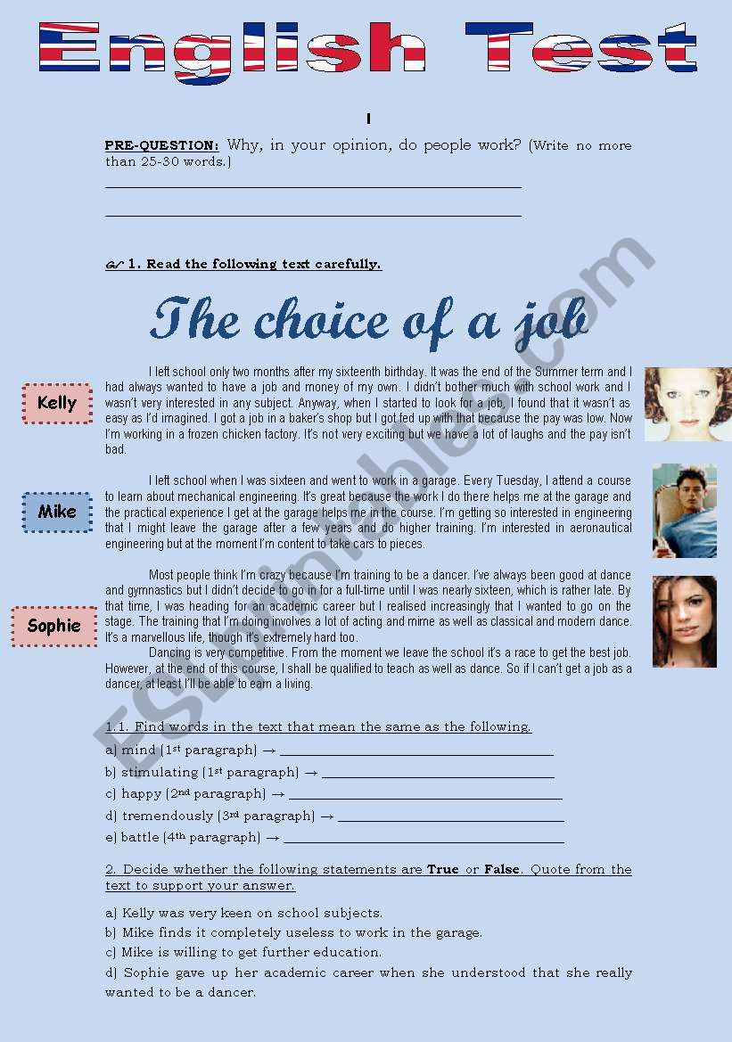TEST - THE CHOICE OF A JOB (3 pages)