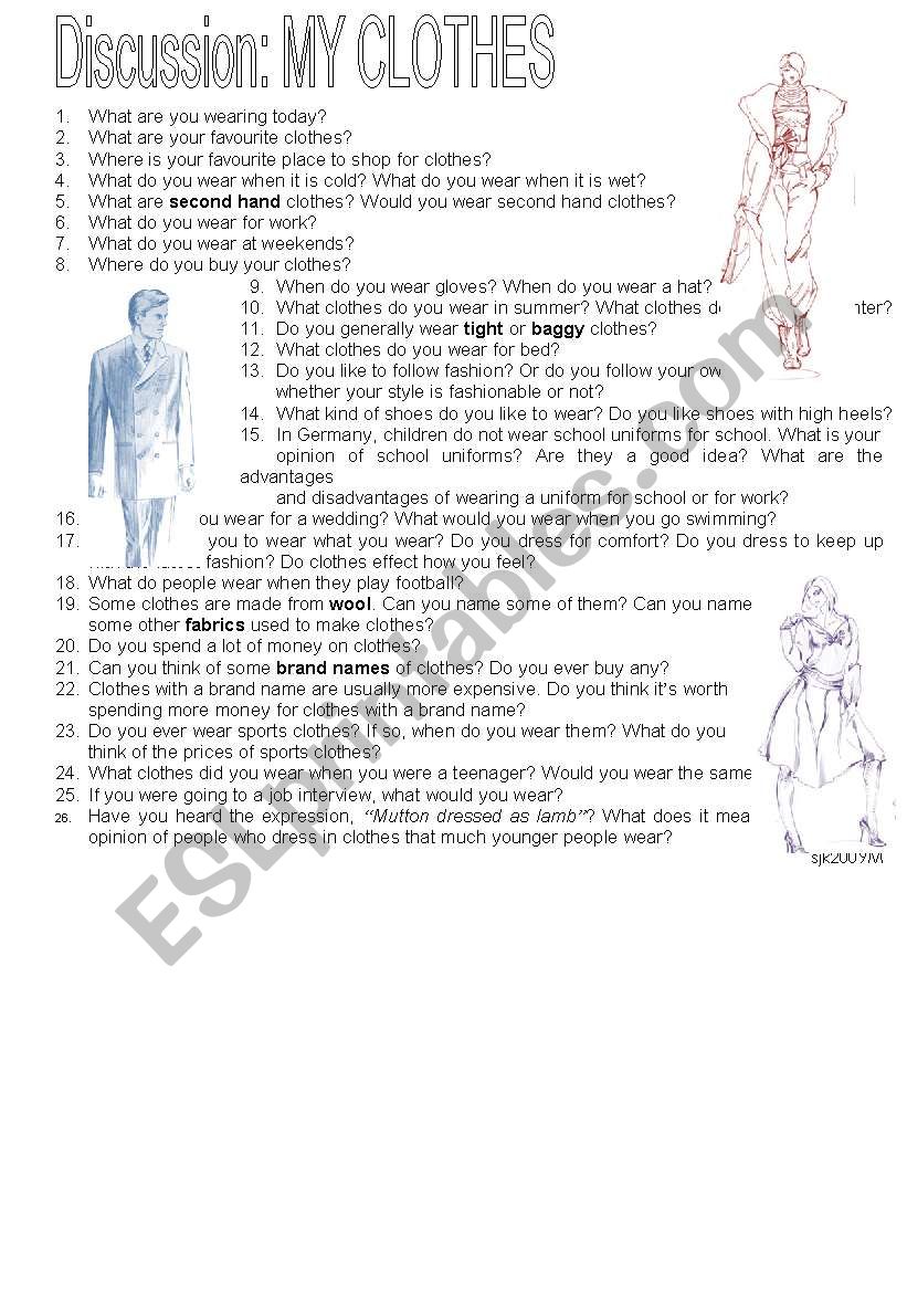 Discussion: Clothes worksheet